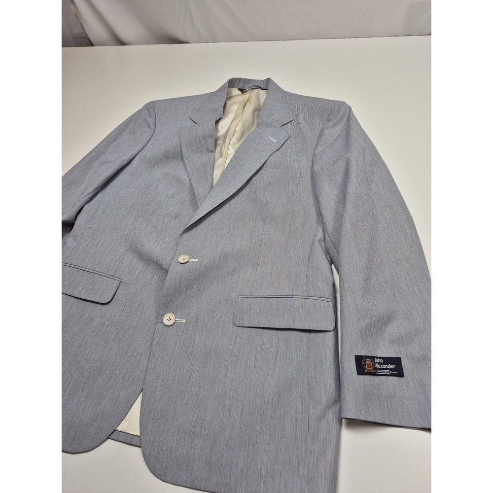 John Alexander Suit Jacket Mens 42 Long Gray Stripe 2 Button Blazer USA